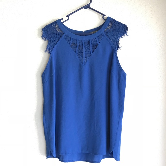 Brixon Ivy Jarred Lace Detail Cap-Sleeve Blouse - Blue - Picture 1 of 5